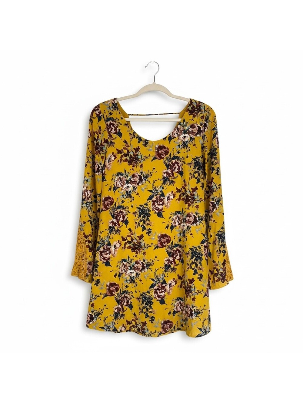 Speechless Mustard Floral Bell Sleeve Dress